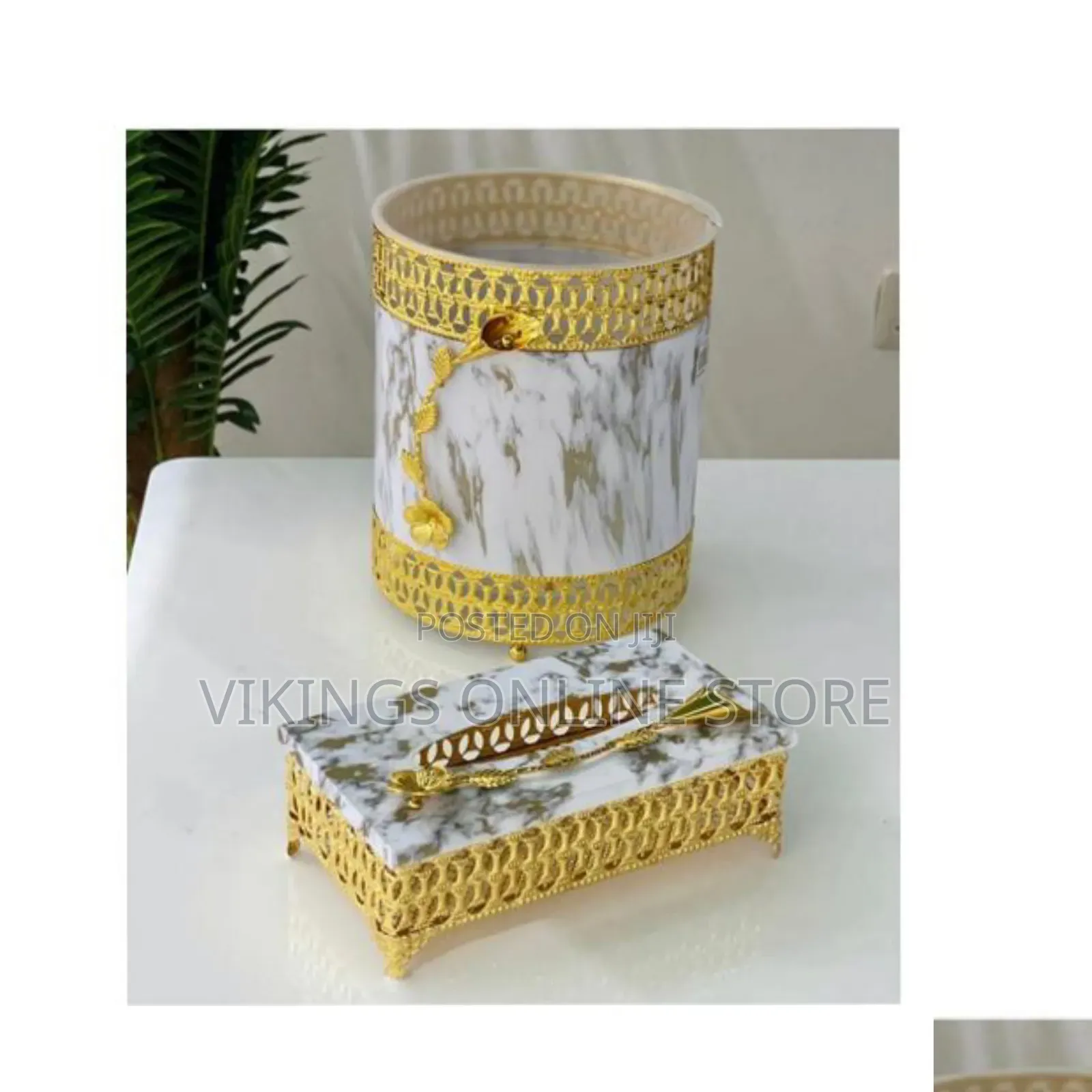 Premium Plastic Tissue Holder Box and Trash Bin Dustbin Set