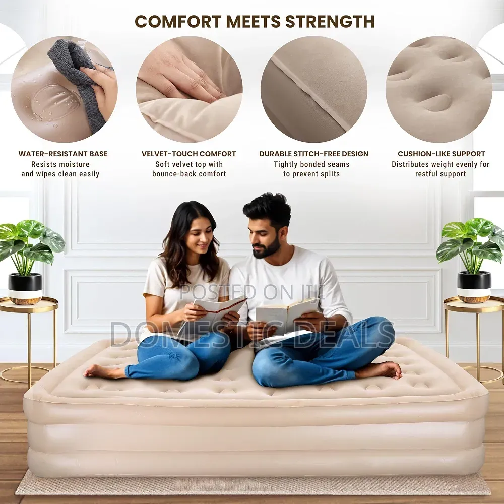 Air Bed, Inflatable Mattress W/Built-in Electric Pump 200x 150x 40 Cm