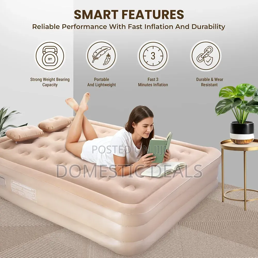 Air Bed, Inflatable Mattress W/Built-in Electric Pump 200x 150x 40 Cm