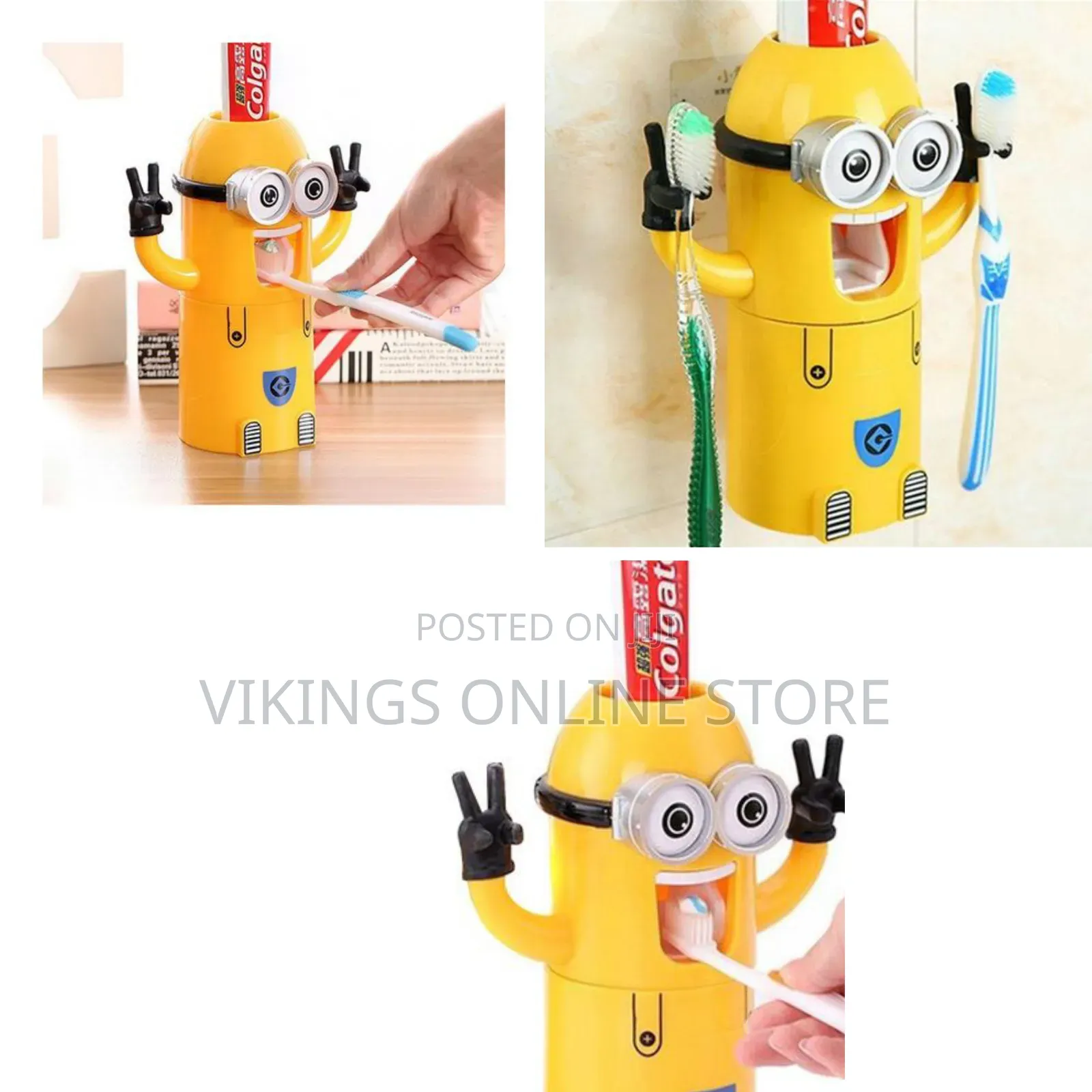 Automatic Minions Wash Kit One Toothpaste and Two Toothbrush Holders