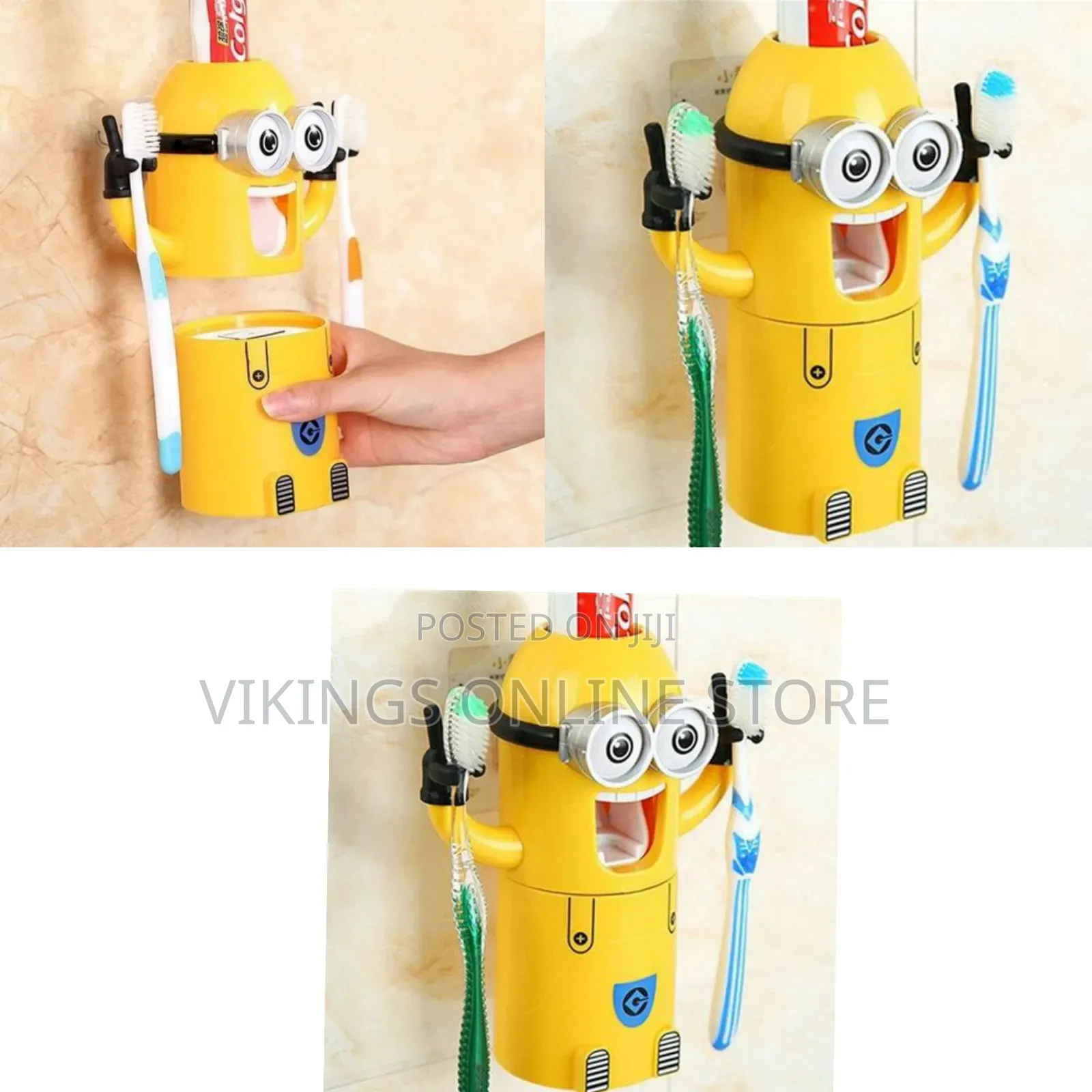 Automatic Minions Wash Kit One Toothpaste and Two Toothbrush Holders