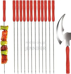 12 Reusable Stainless Steel Skewers With Grilling Axe