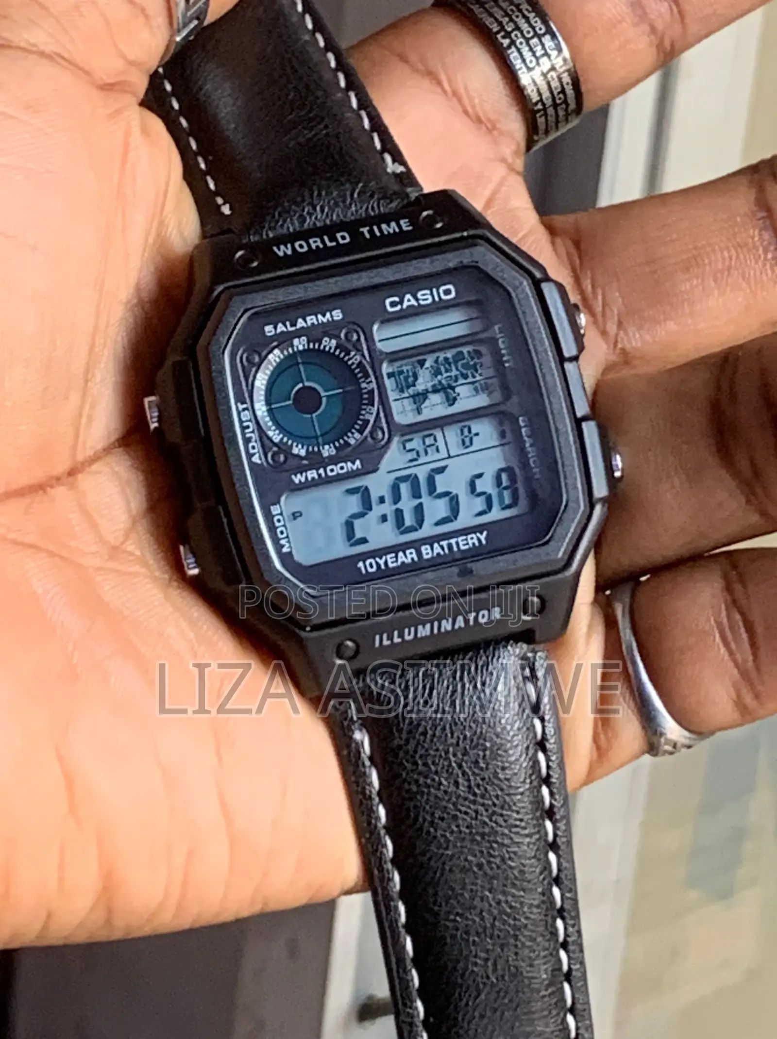 Casio AE-1200WH-1AV Digital Watch Featuring a Black Leather Strap