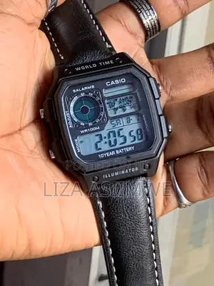 Casio AE-1200WH-1AV Digital Watch Featuring a Black Leather Strap