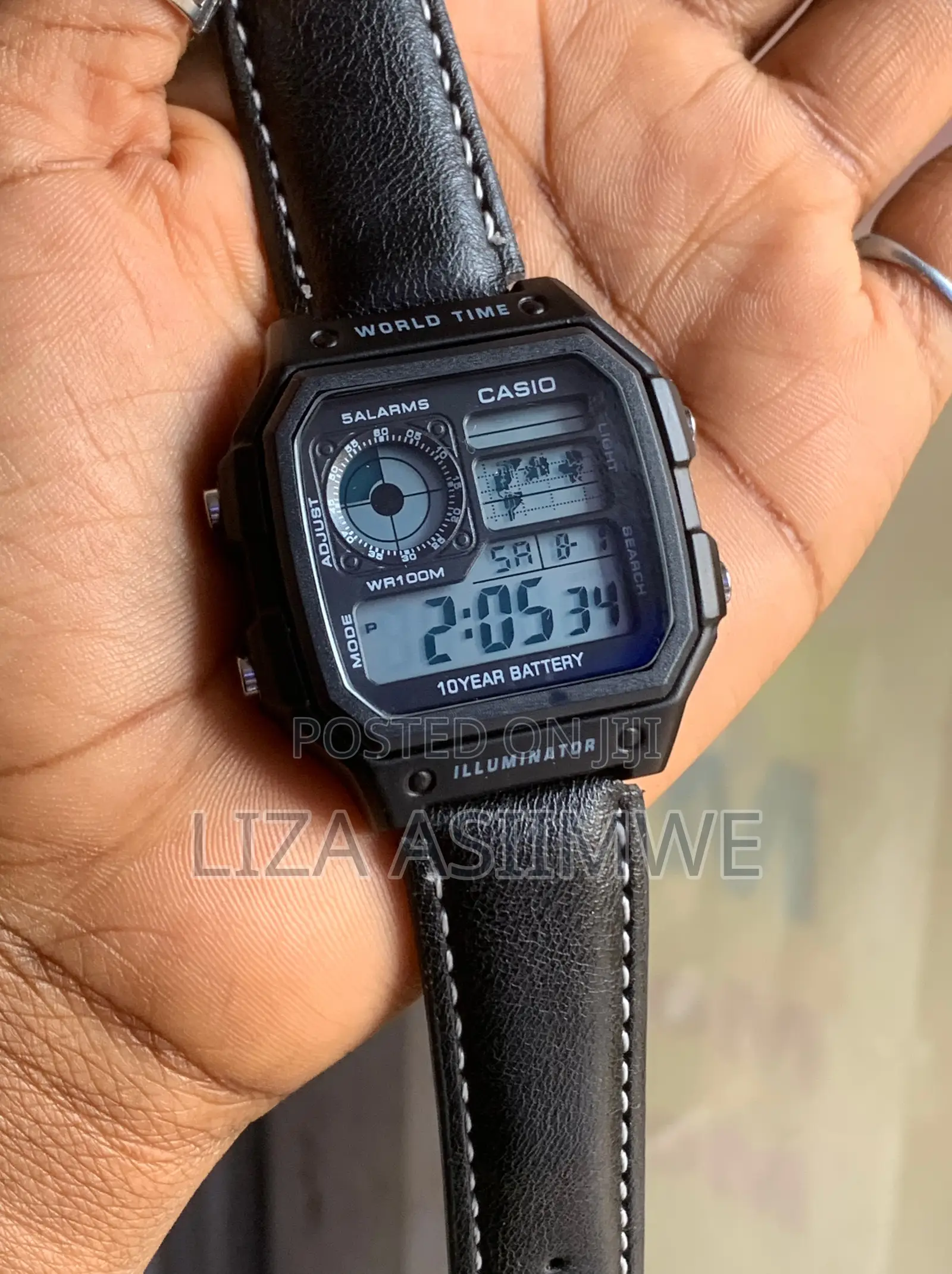 Casio AE-1200WH-1AV Digital Watch Featuring a Black Leather Strap