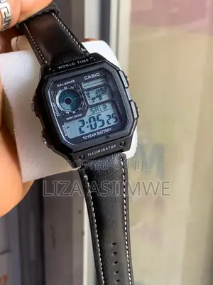 Casio AE-1200WH-1AV Digital Watch Featuring a Black Leather Strap