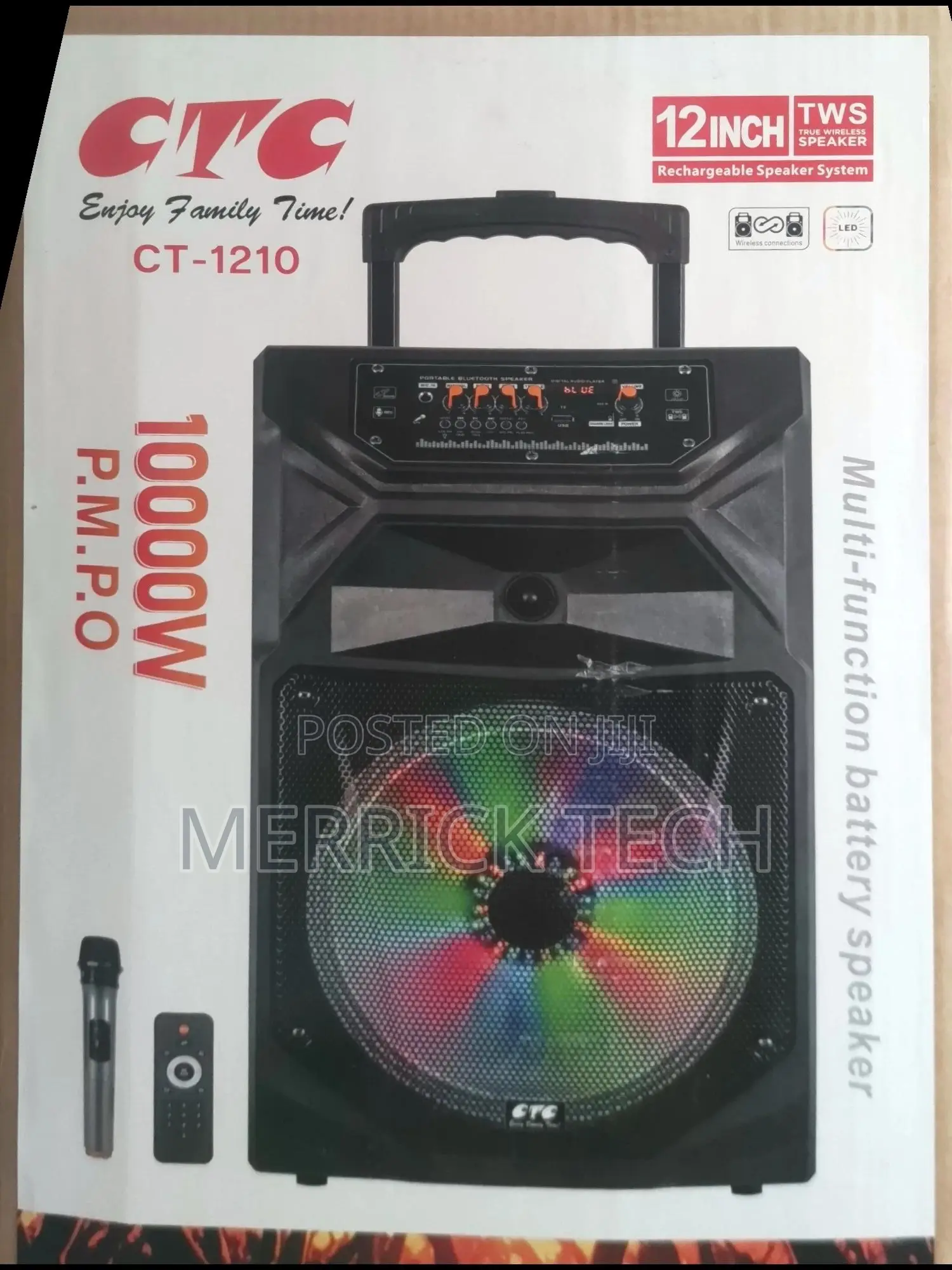 CTC Ct-1210 Rechargeable Speaker - 12 Inch 10,000w Pmpo With Mic