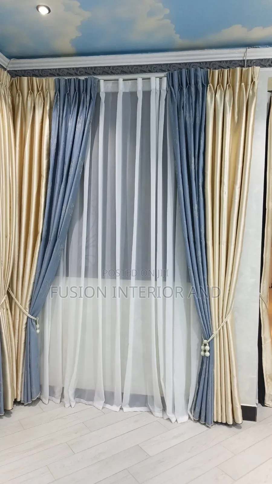 Cream and Blue Curtains Lux