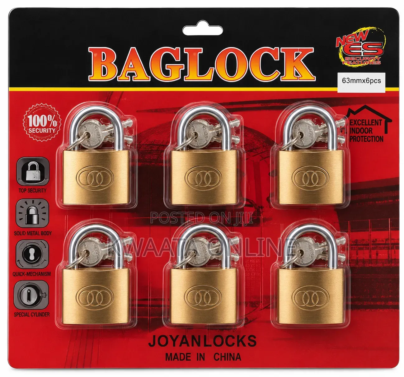 63mm, Baglock a Chart of Big Padlock 6 Pieces With 3 Keys