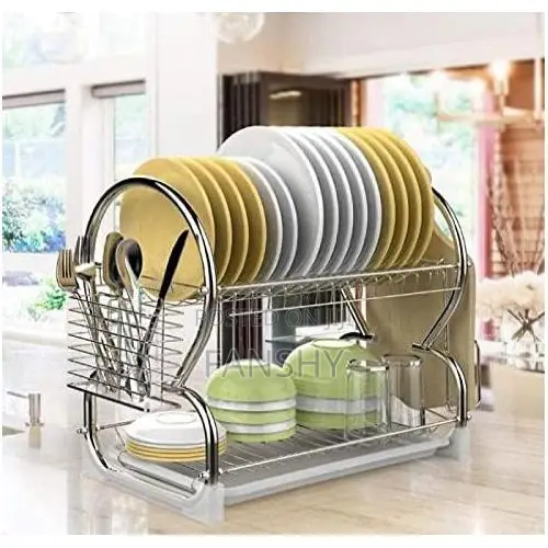 Original White Label 2 Tier Dish Rack Drainer - Silver