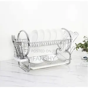 Original White Label 2 Tier Dish Rack Drainer - Silver