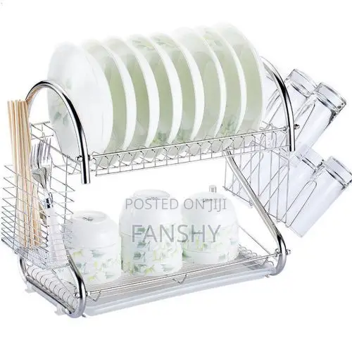 Original White Label 2 Tier Dish Rack Drainer - Silver