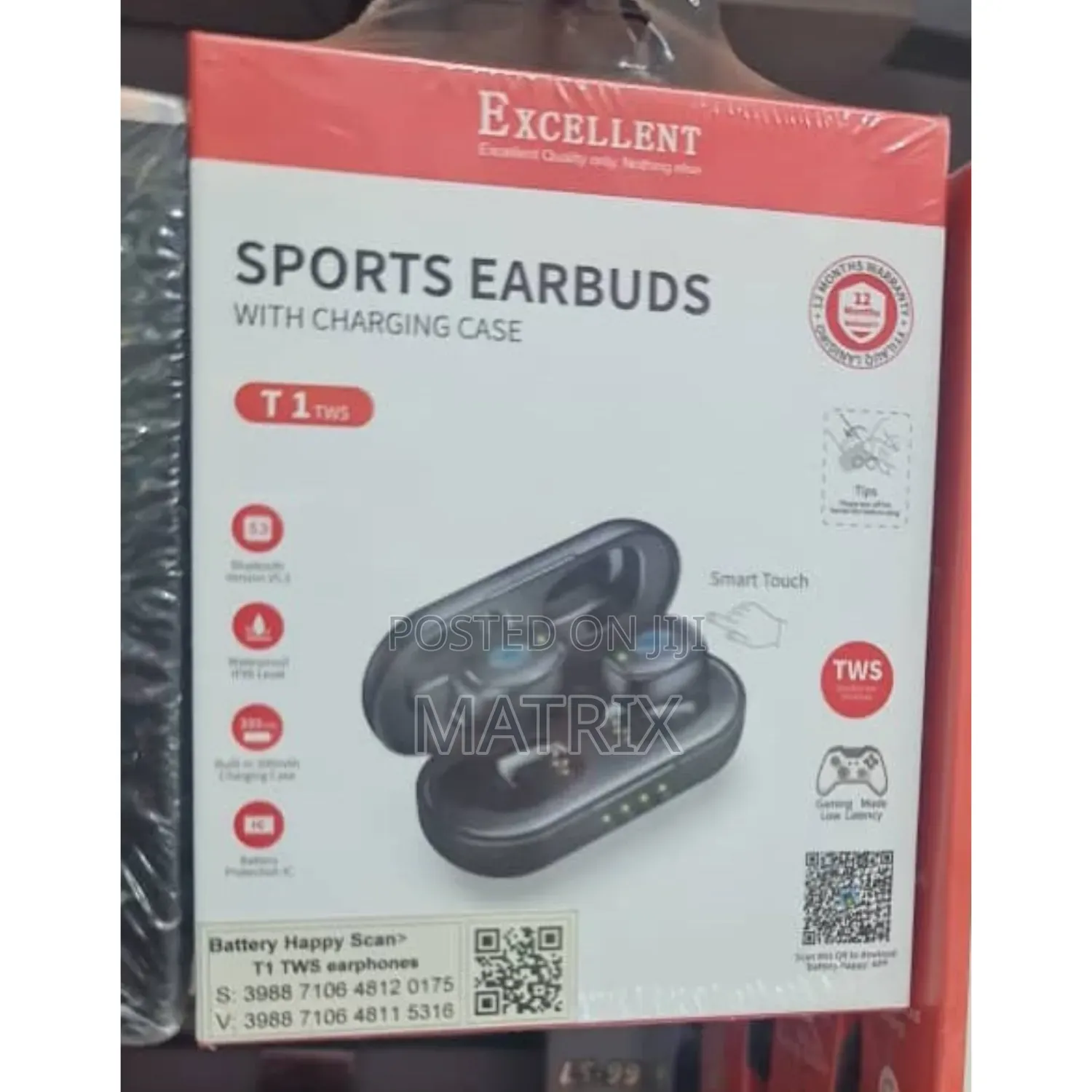 Excellent Sports Earbuds T1 TWS With Charging Case