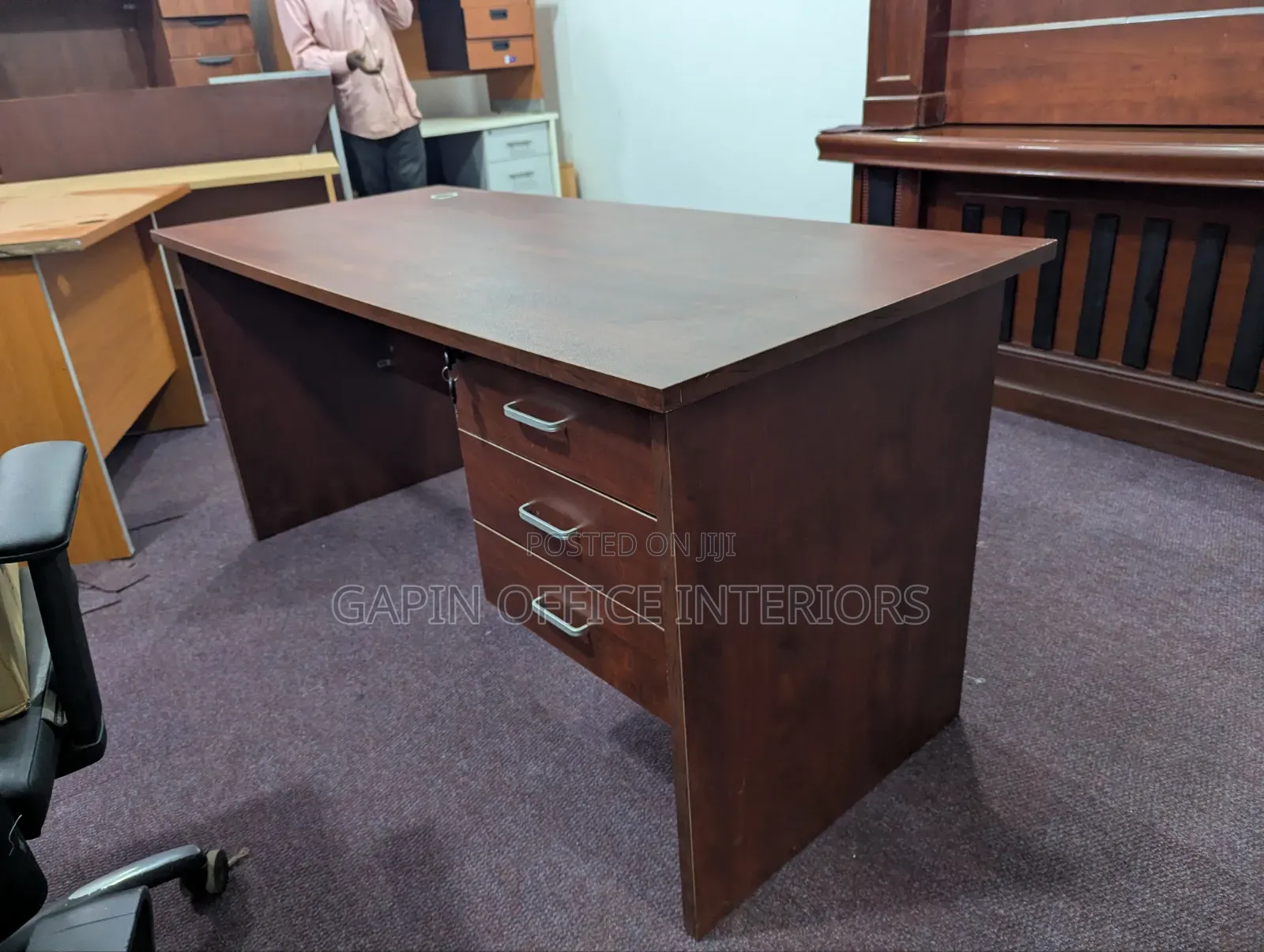 Brown Office Table // Desk of Size 160cm With Fixed Drawers