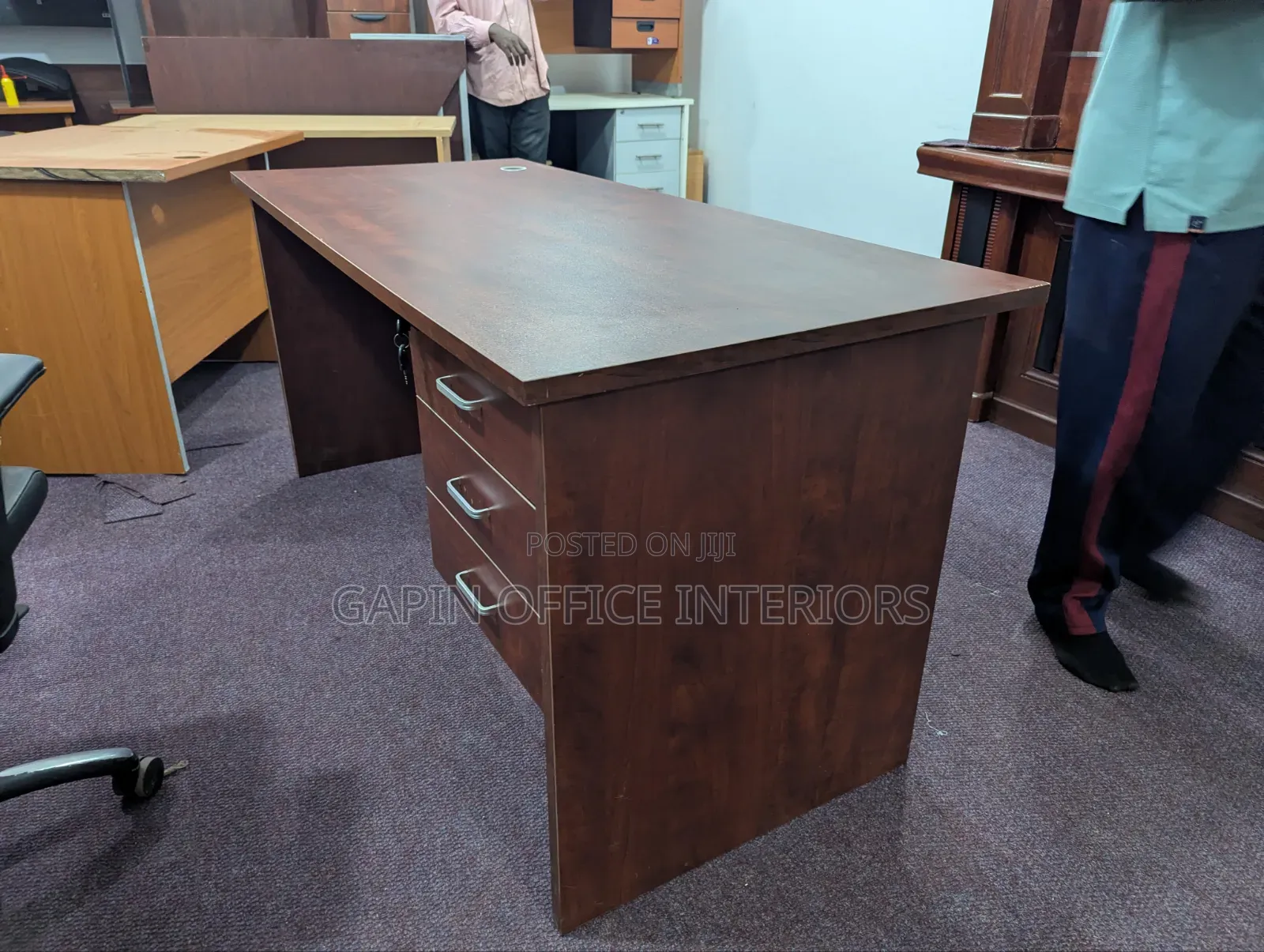 Brown Office Table // Desk of Size 160cm With Fixed Drawers