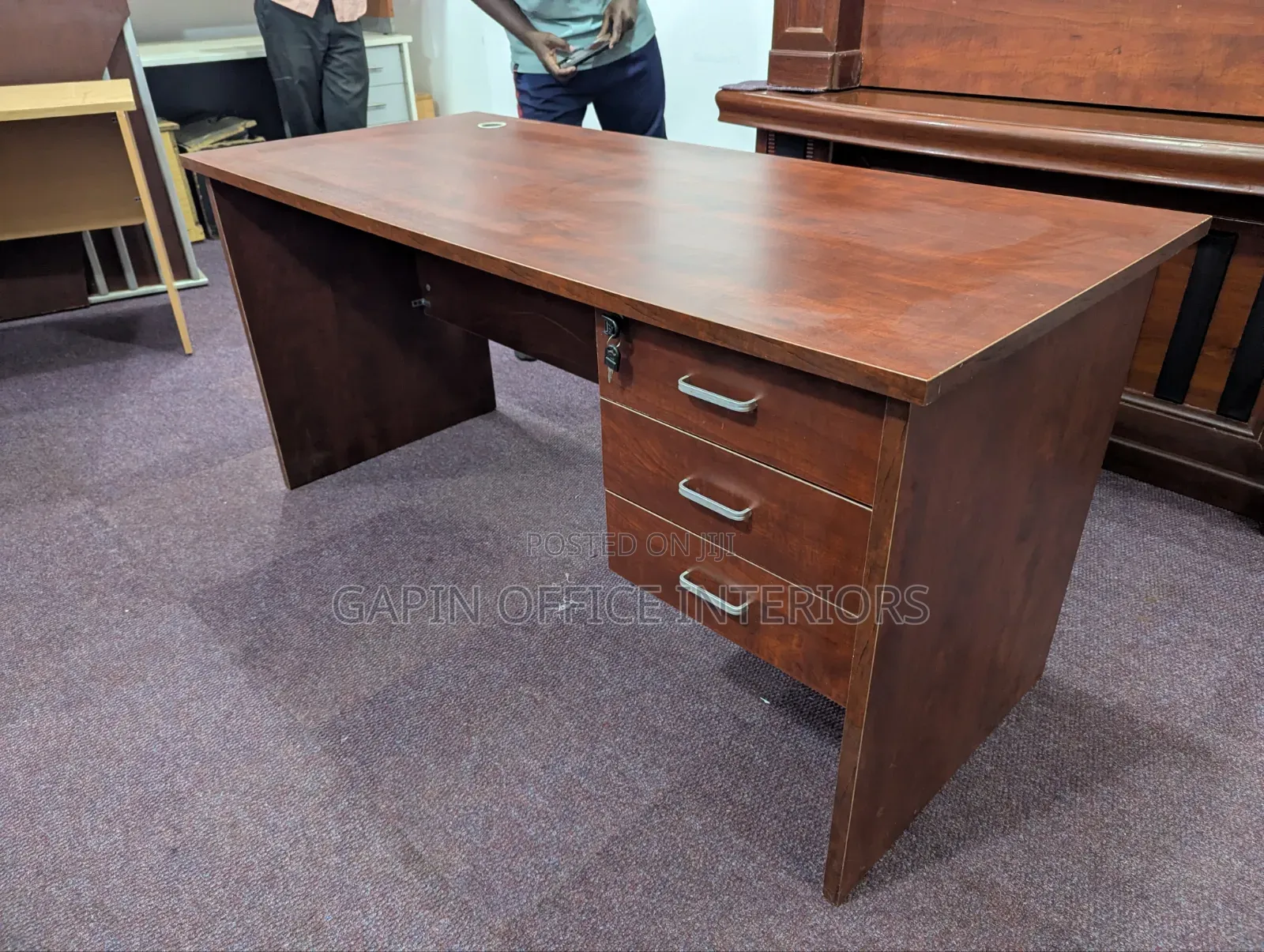 Brown Office Table // Desk of Size 160cm With Fixed Drawers