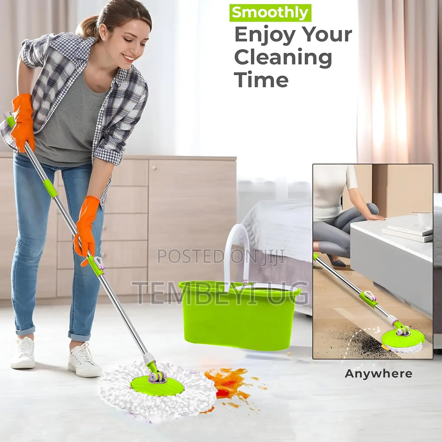 Floor Cleaning Spin Mop and Bucket With Stainless Steel Wringer,5.8L