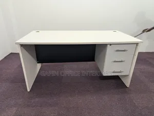 Second Hand White- Black Office Table 160cm With Fixed Drawers