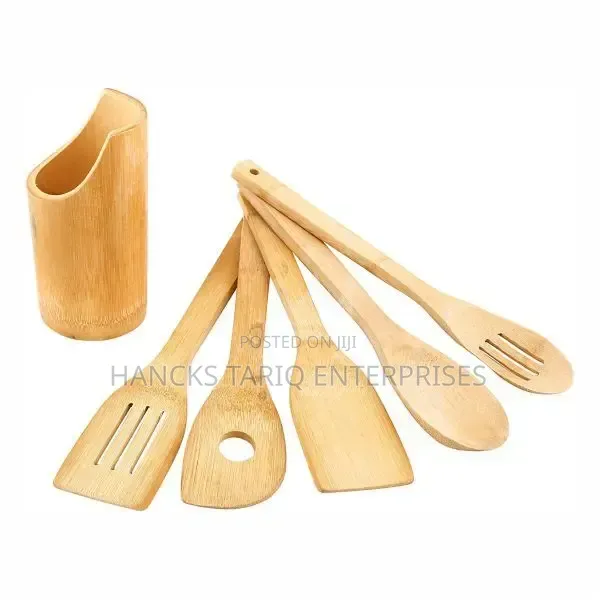 Wooden Kitchen Utensil Set With Storage Holder.