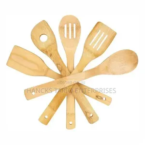 Wooden Kitchen Utensil Set With Storage Holder.