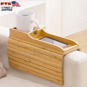 Bamboo Couch Cup Holder, Foldable and Anti-Slip for Drink, Coffee, Cup