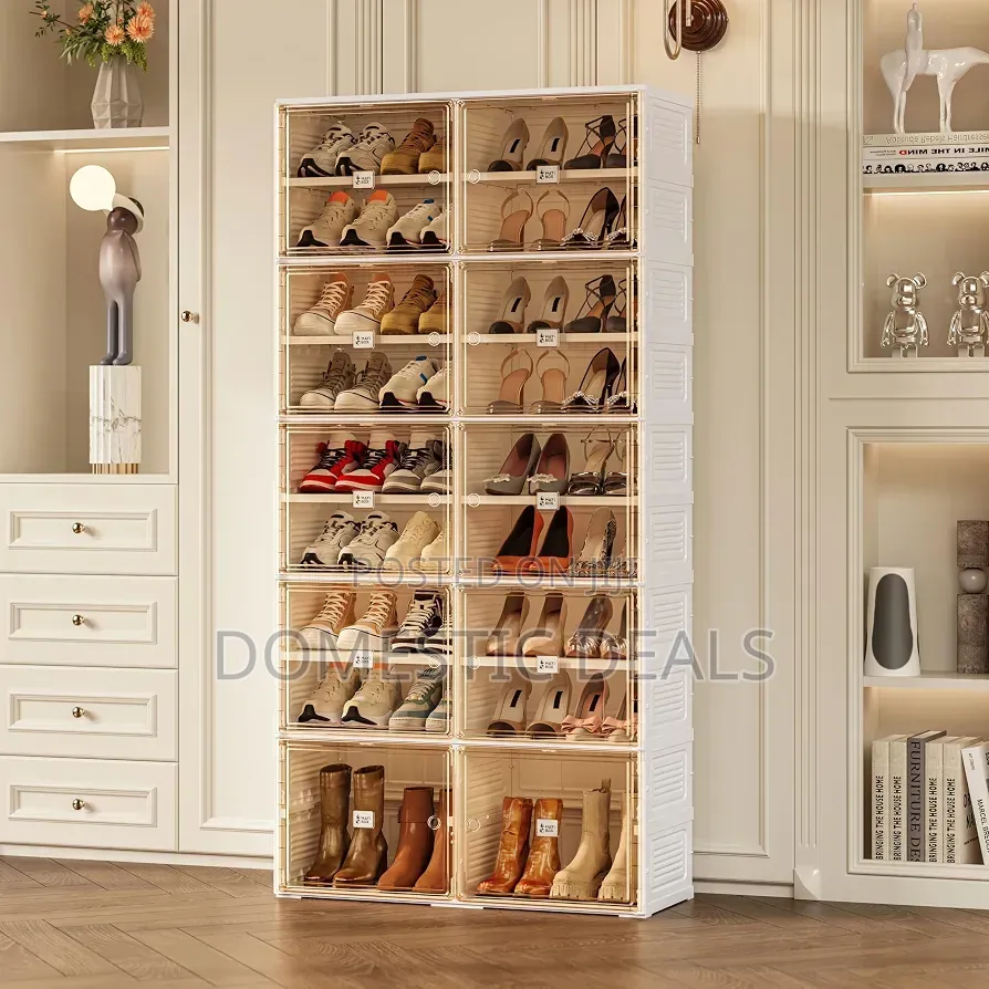Stackable Sneaker Storage Shoe Cabinet With Magnetic Clear Door