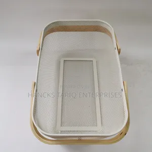 Nordic-Style Metal Mesh Storage Basket With Wooden Handles