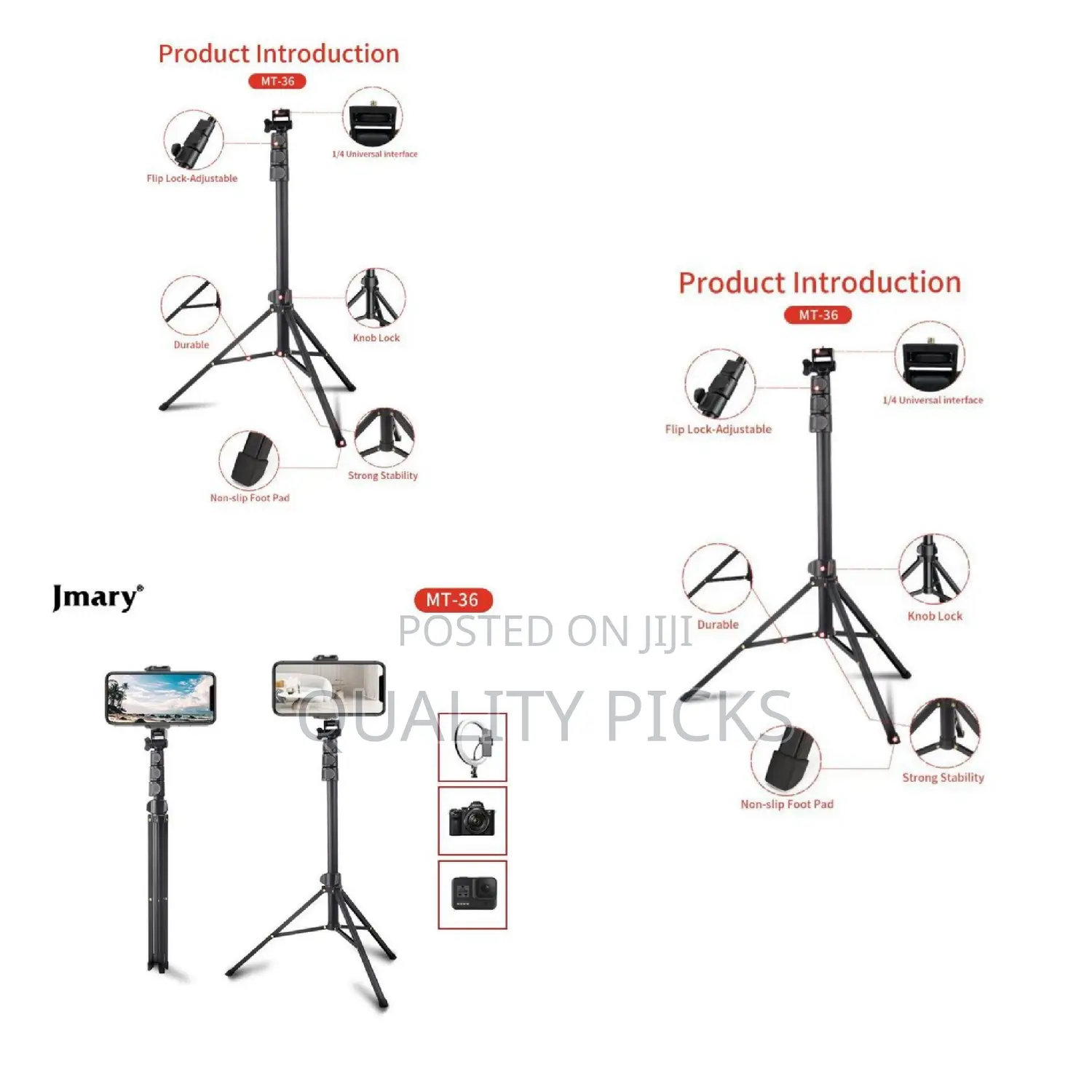 Jmary MT-36 Selfie Stick Tripod 2 in 1 – Height 171 / 50cm