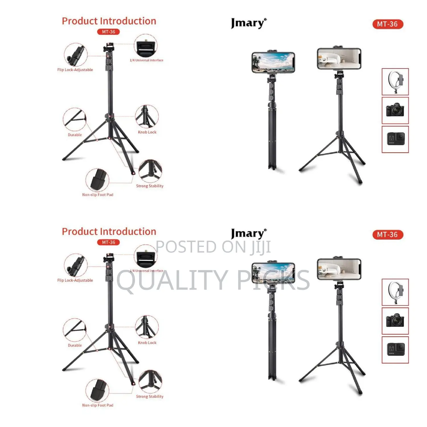 Jmary MT-36 Selfie Stick Tripod 2 in 1 – Height 171 / 50cm