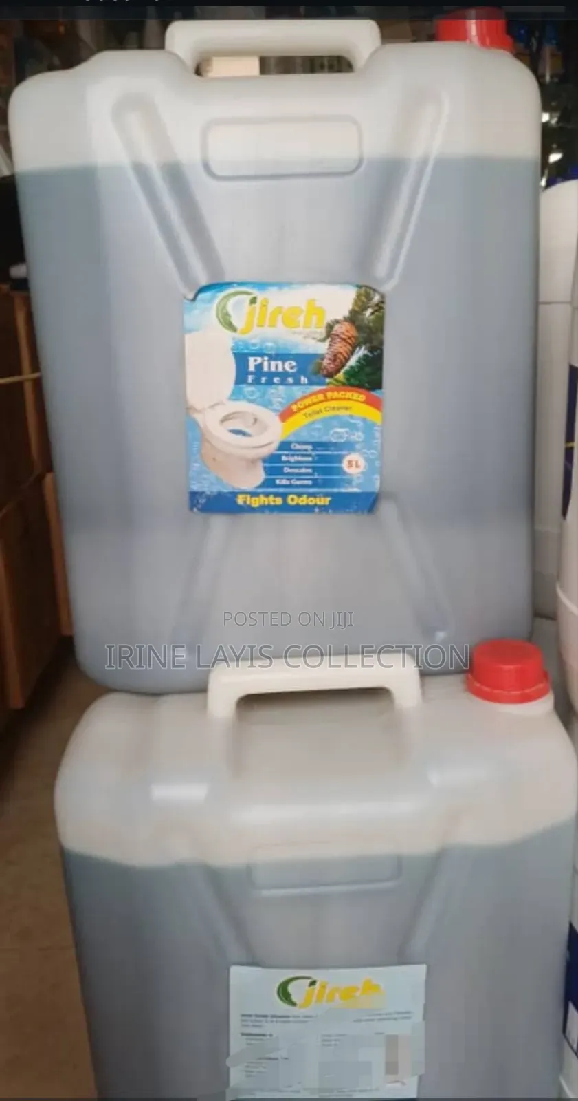 20-Liter Container of Jireh Pine Fresh Toilet Cleaner.