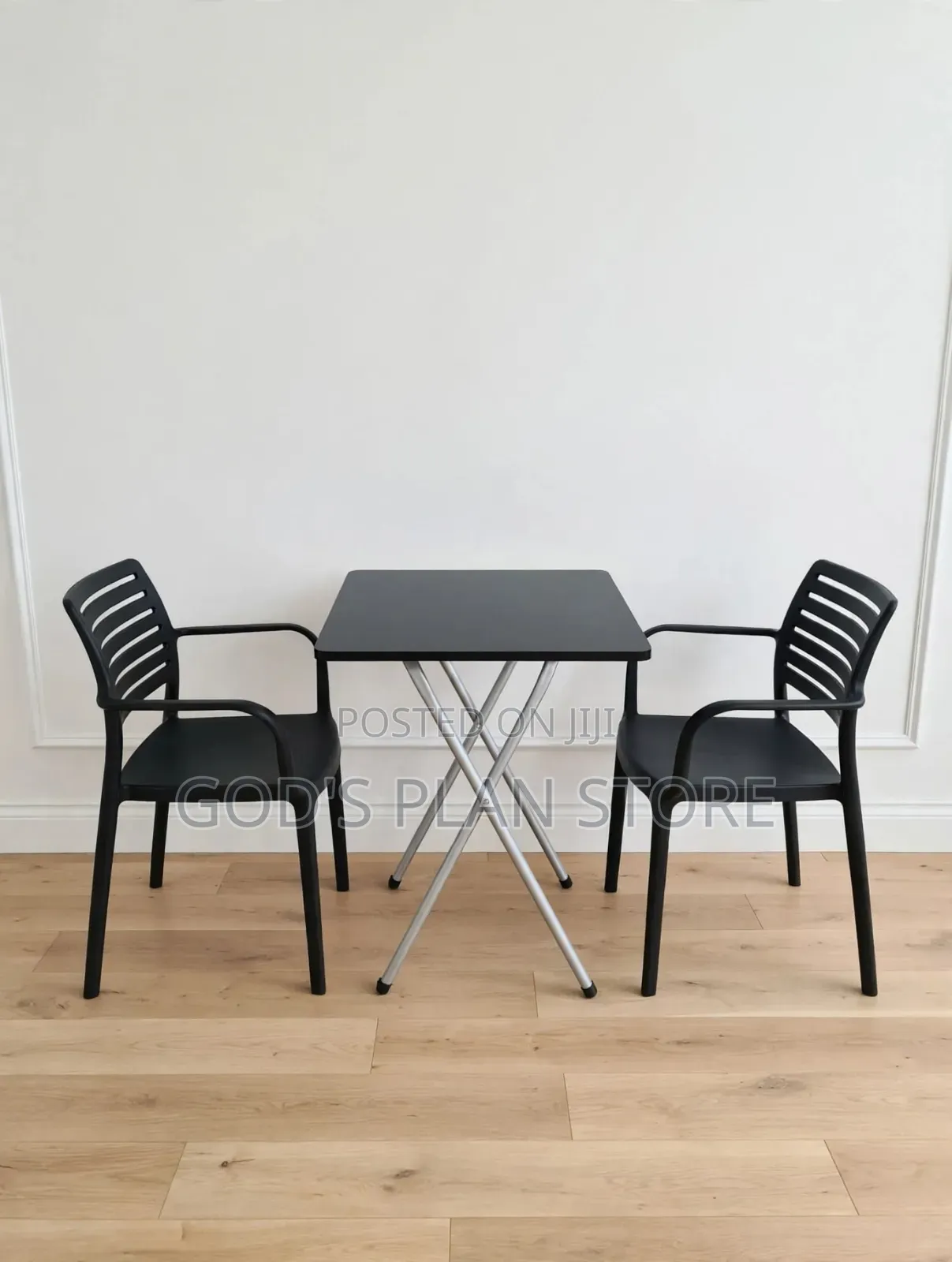 Siliver X-Legs Wood Foldable Dining Table and Chairs Set Black