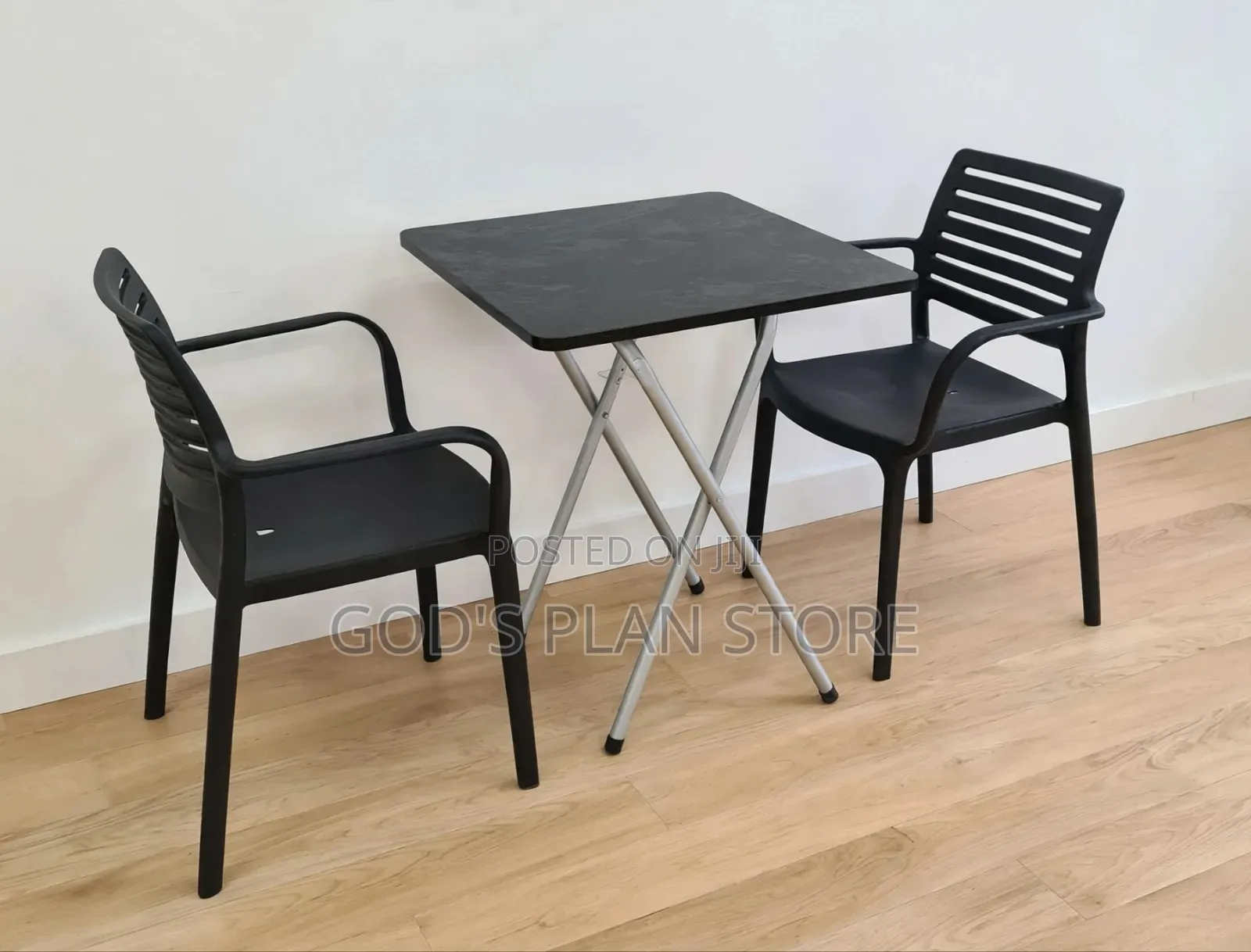 Siliver X-Legs Wood Foldable Dining Table and Chairs Set Black