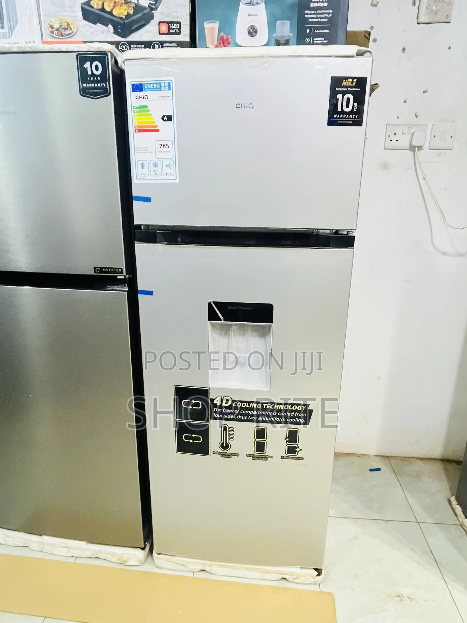 CHIQ 270 Liters Refrigerator With Water Dispenser Siliver Color