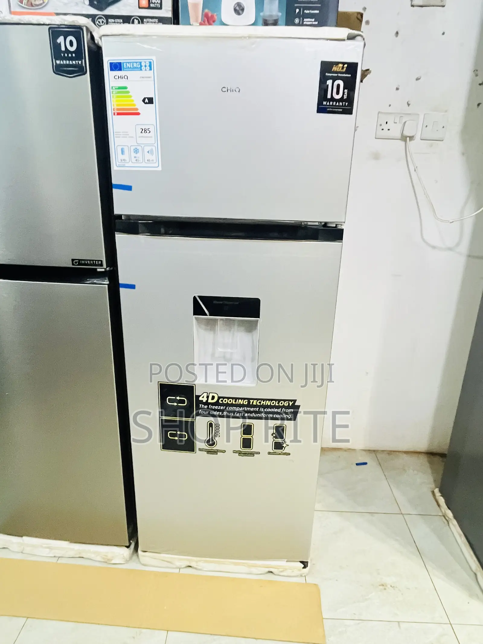 CHIQ 270 Liters Refrigerator With Water Dispenser Siliver Color