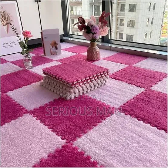 Interlocking Puzzle Foam Floor Mats, Likely in a Shaggy or Plush Style