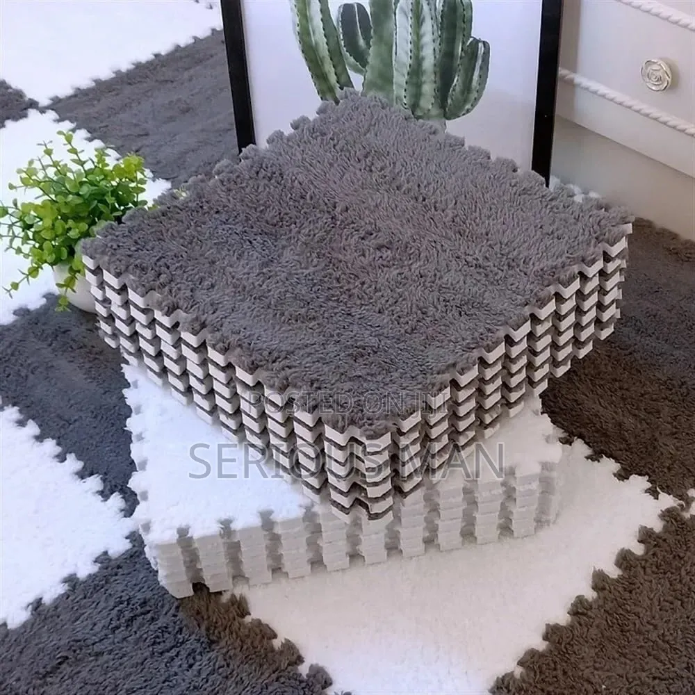 Interlocking Puzzle Foam Floor Mats, Likely in a Shaggy or Plush Style