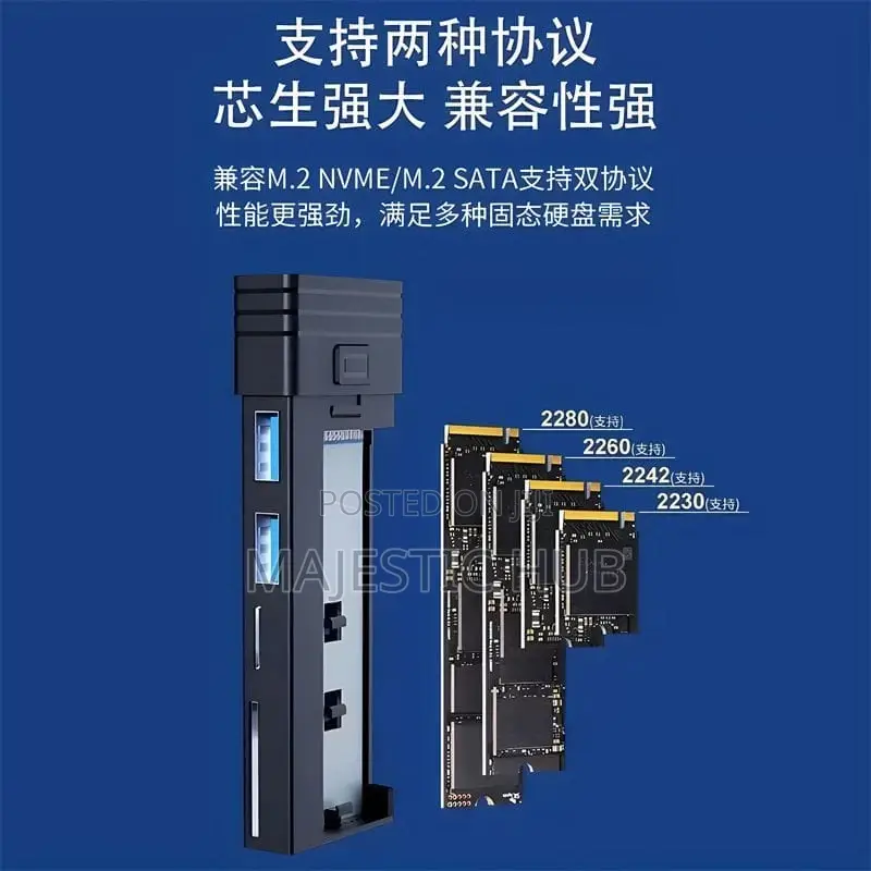 10Gbps 5-in-1 USB-C Hub M.2 SSD Enclosure With SD/TF Reader