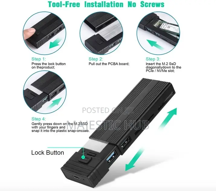 10Gbps 5-in-1 USB-C Hub M.2 SSD Enclosure With SD/TF Reader