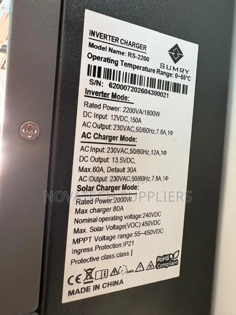 SUMRY RS-2200 12V Solar Inverter Charger 450V PV Input 1.2kWh