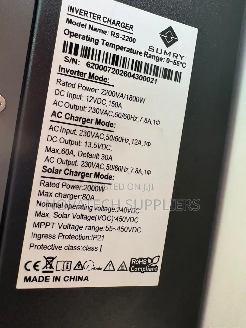 Sumry Rs-2200 12v Solar Inverter Charger 450v Pv Input 2.2 Kva
