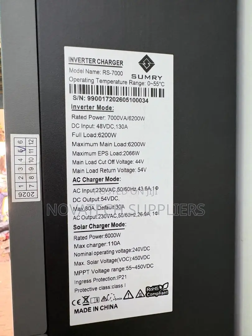 Brand New 7KVA SUMRY Hybrid Inverter 48V With 6000W Solar Input