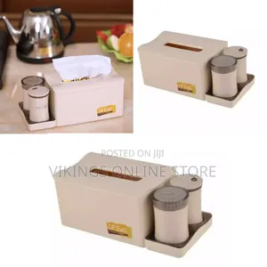 Tissue Box Storage With Cotton Swab Toothpick Can Holder-Cream