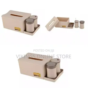 Tissue Box Storage With Cotton Swab Toothpick Can Holder-Cream