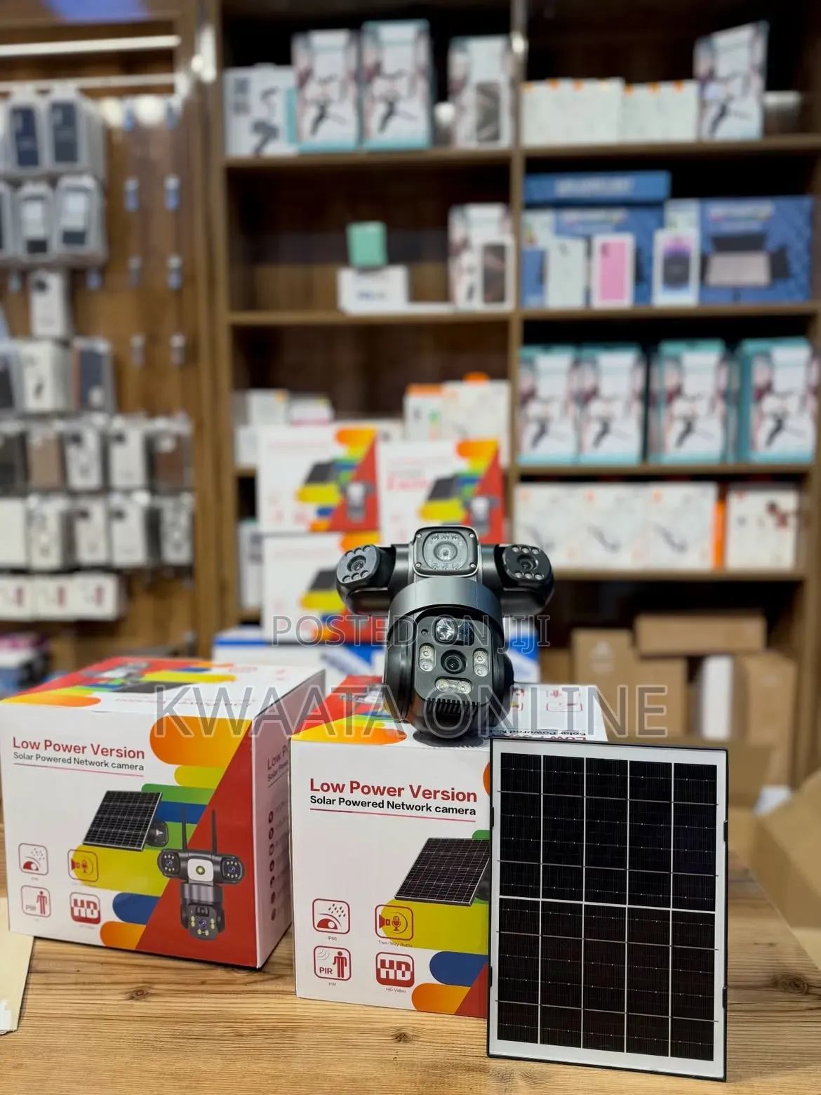 Solar Quad-Lens PTZ Security Camera 12MP Surveillance, PIR Motion