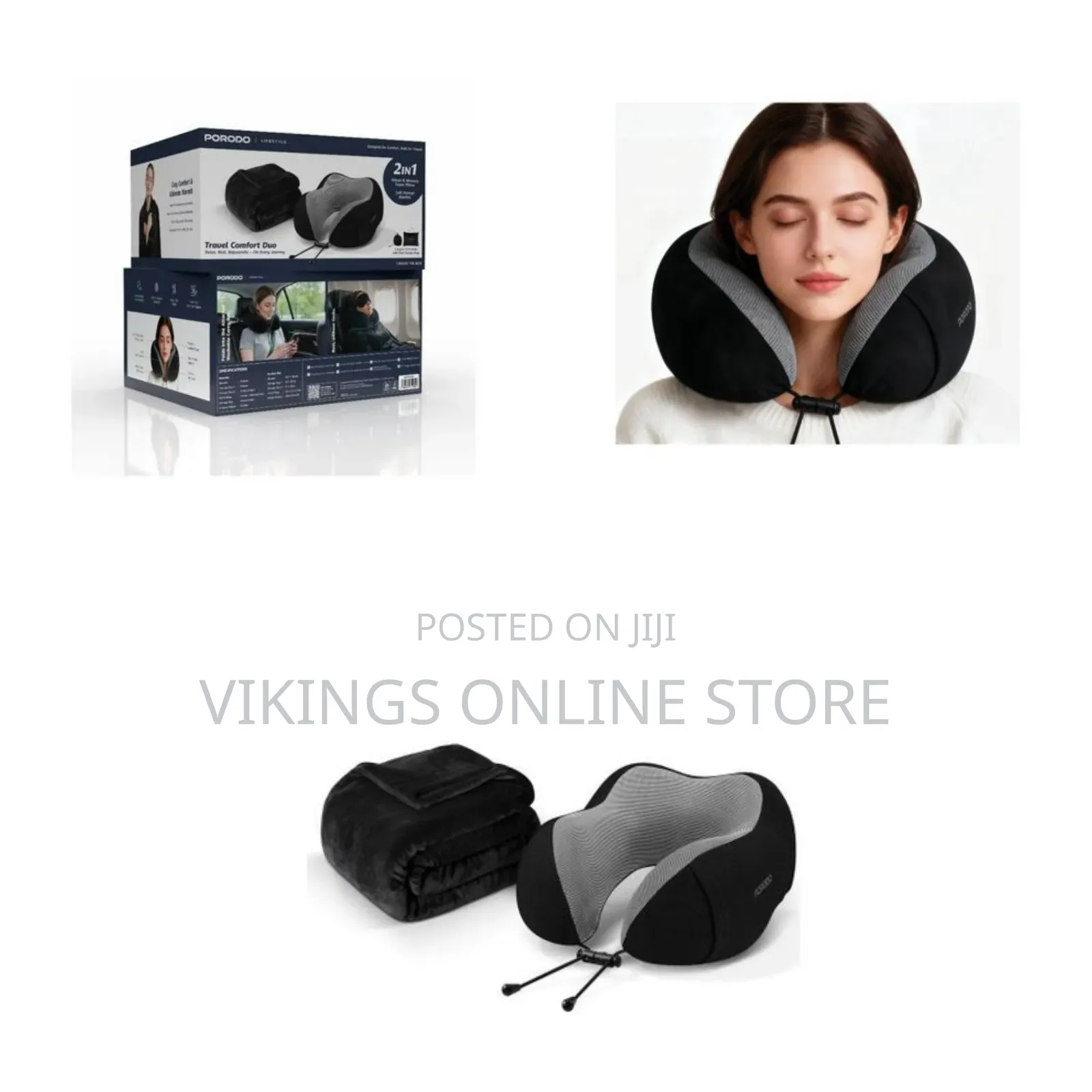 Porodo 2 in 1 Travel Comfort Duo With Velvet Memory Foam Pillow