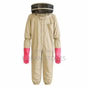Beige Cotton Beekeeping Suit With Elongated PVC Gloves