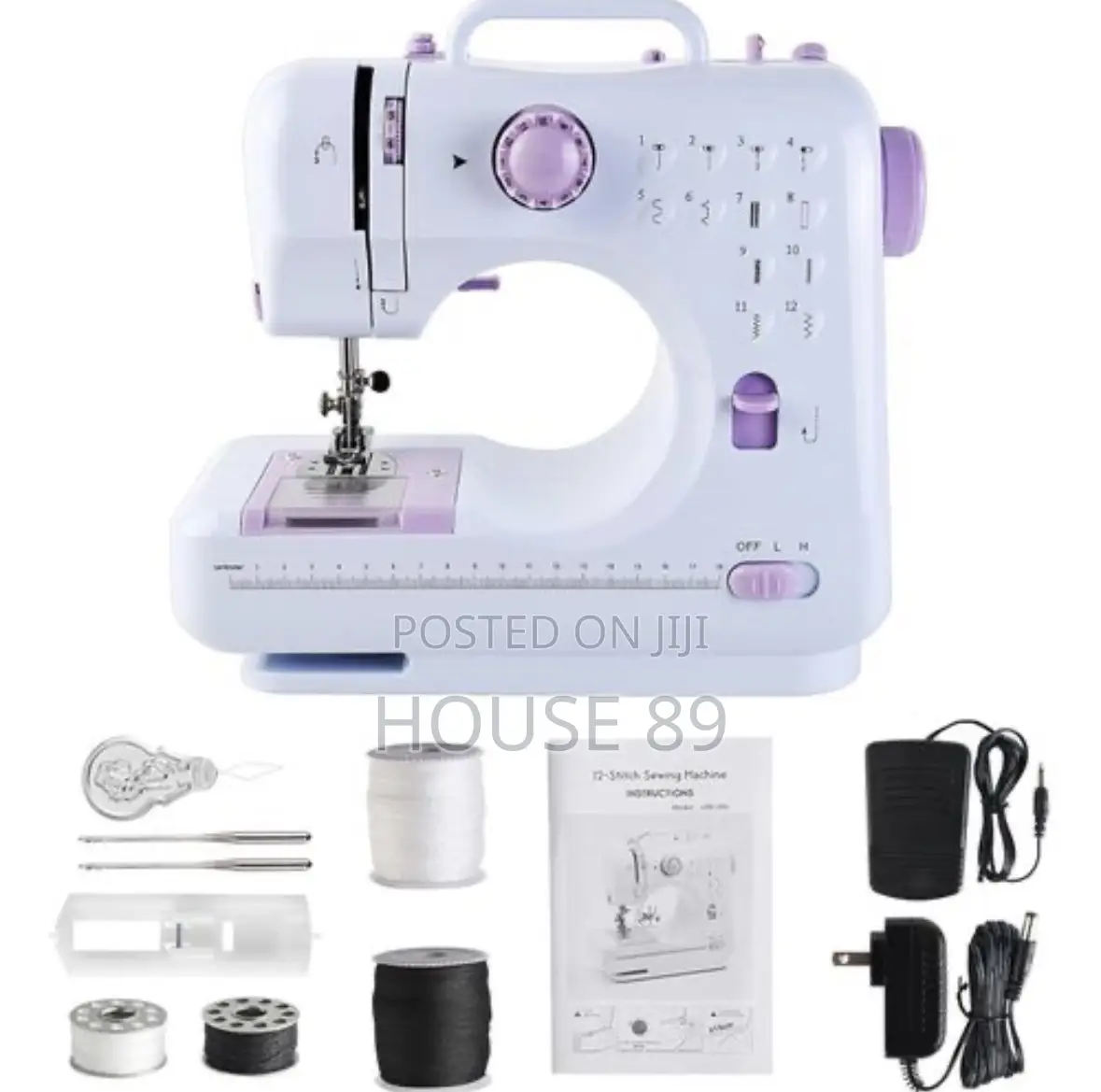 Compact White and Lavender Sewing Machine