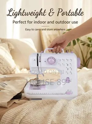 Compact White and Lavender Sewing Machine
