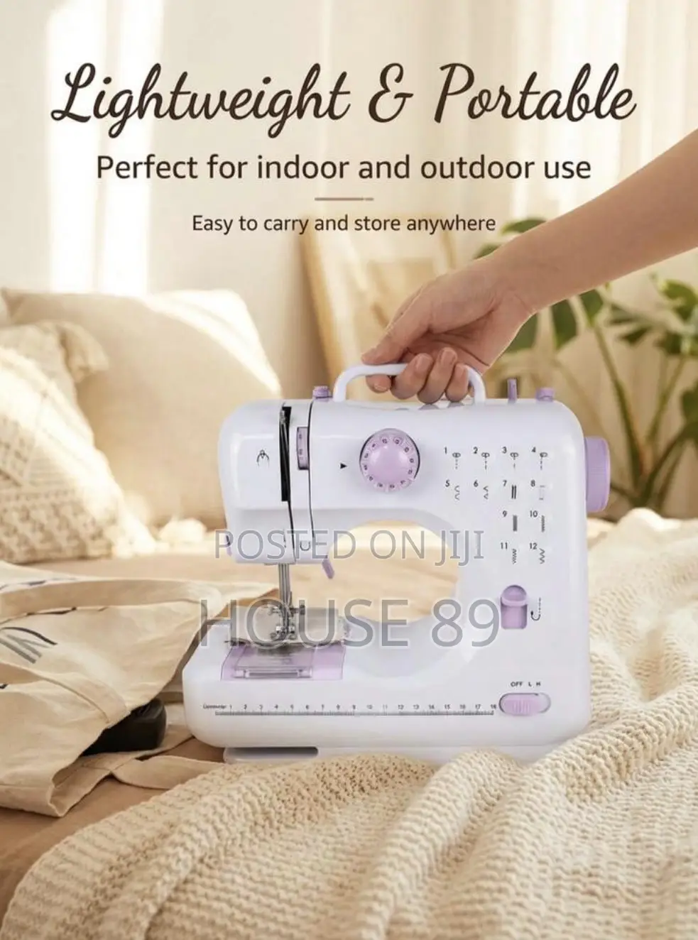 Compact White and Lavender Sewing Machine