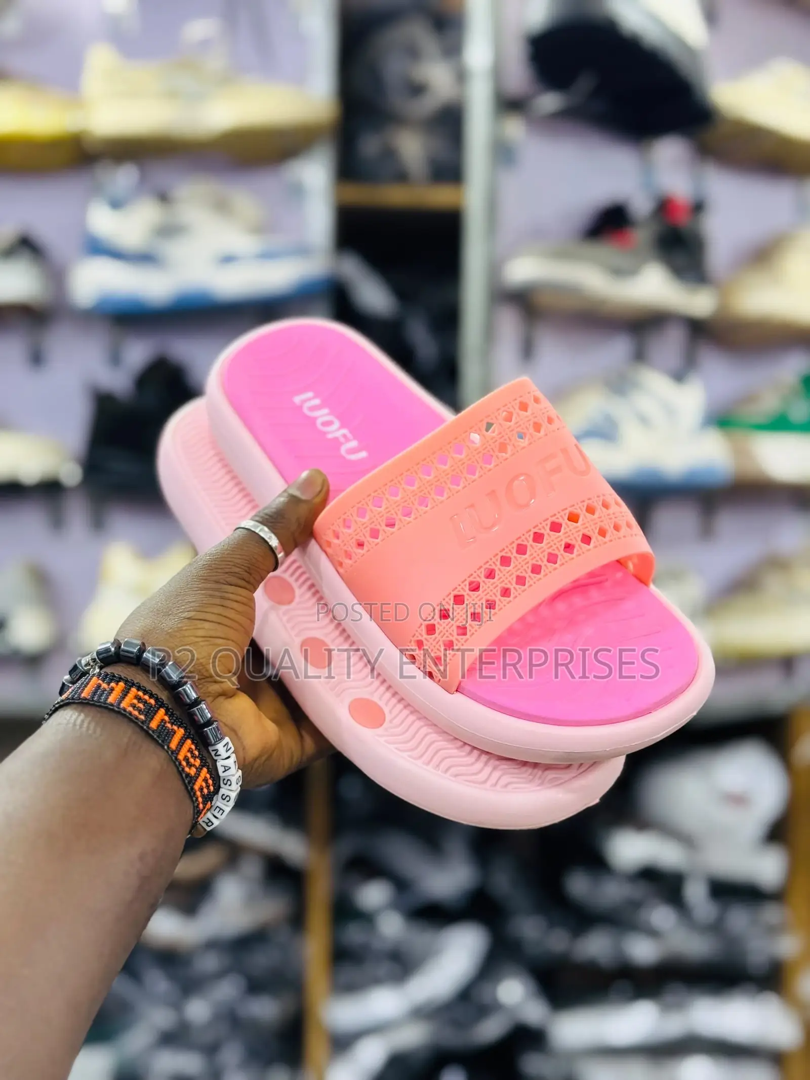 Luofu Brand Slide Sandals Stacked on Top of Each Other